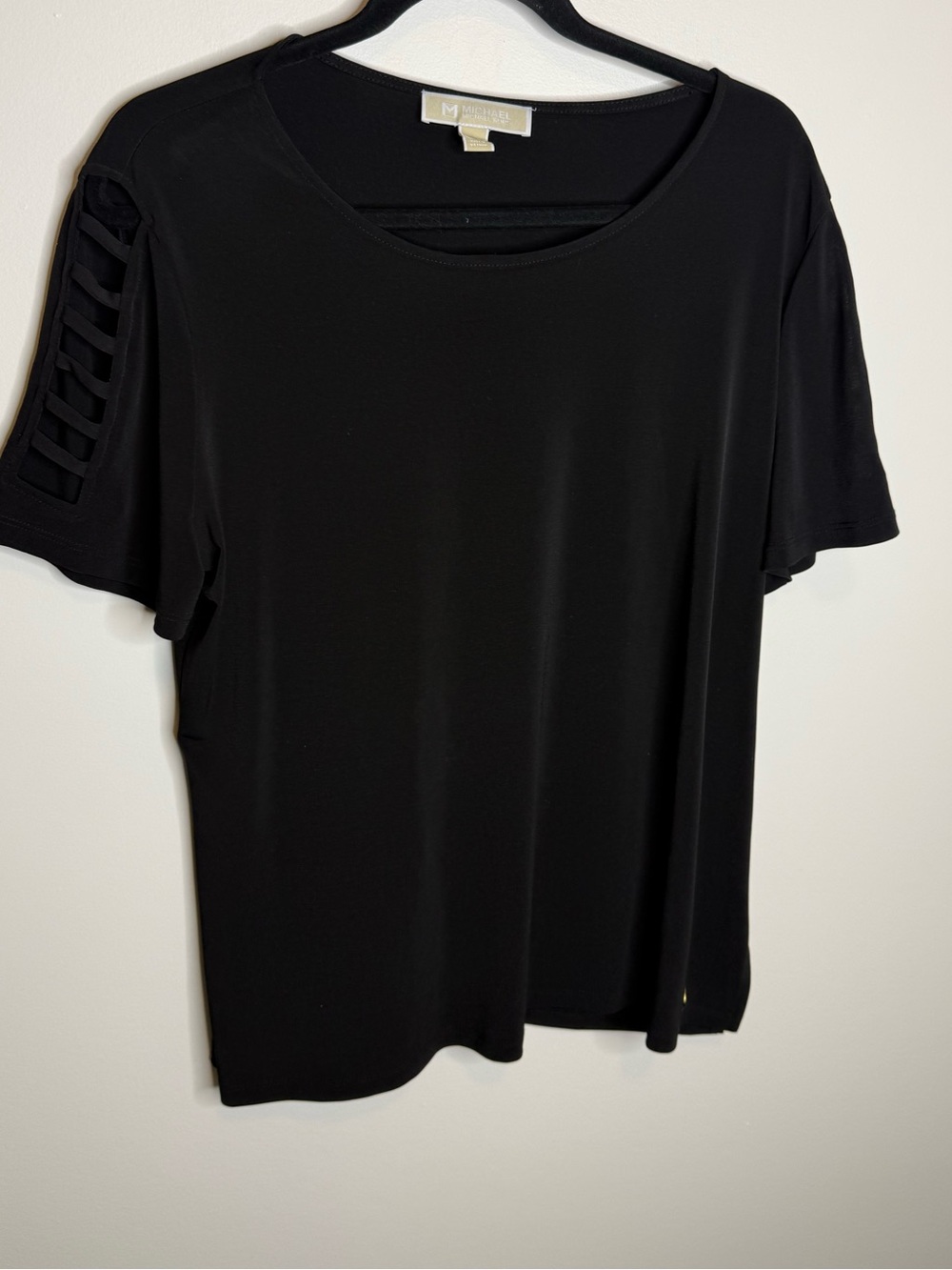 MICHAEL Michael Kors Black Short Sleeve Ladder-Detail Top size XL